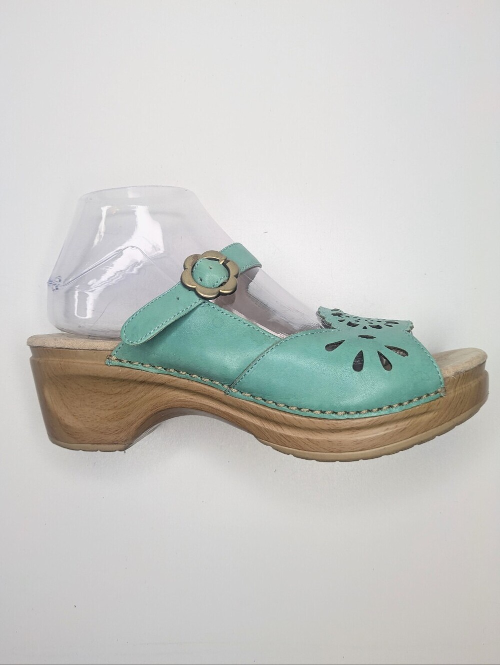 Sanita Leather Clogs Sandals Light Seafoam Green Laser Cut EU 40 /US 8.5-9